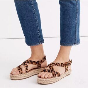 NEW without Box Madewell Malia Espadrille Sandal in Leopard Calf Hair Size 8.5